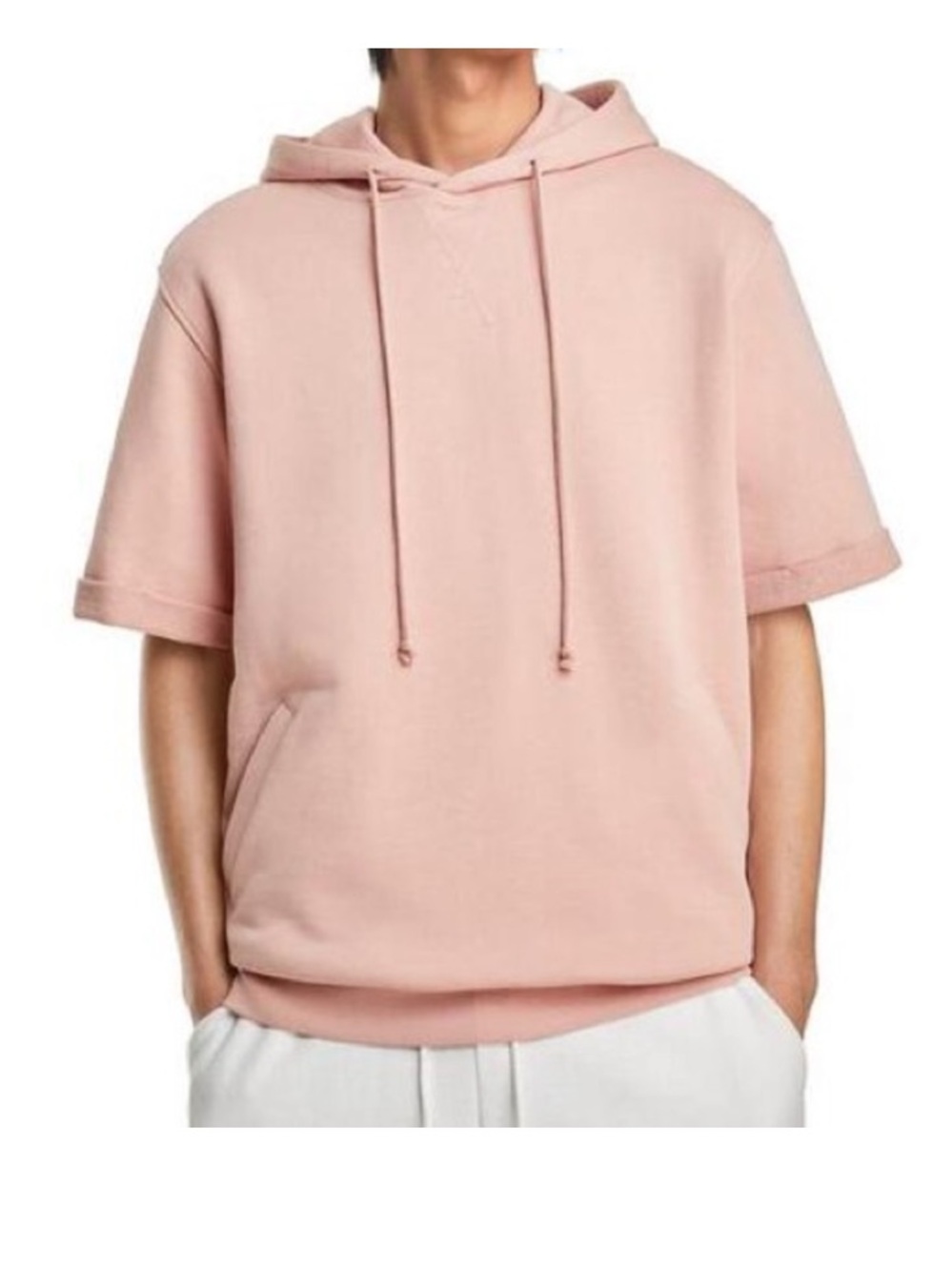 Zara Men’s Pink Short Sleeve Hoodie Large